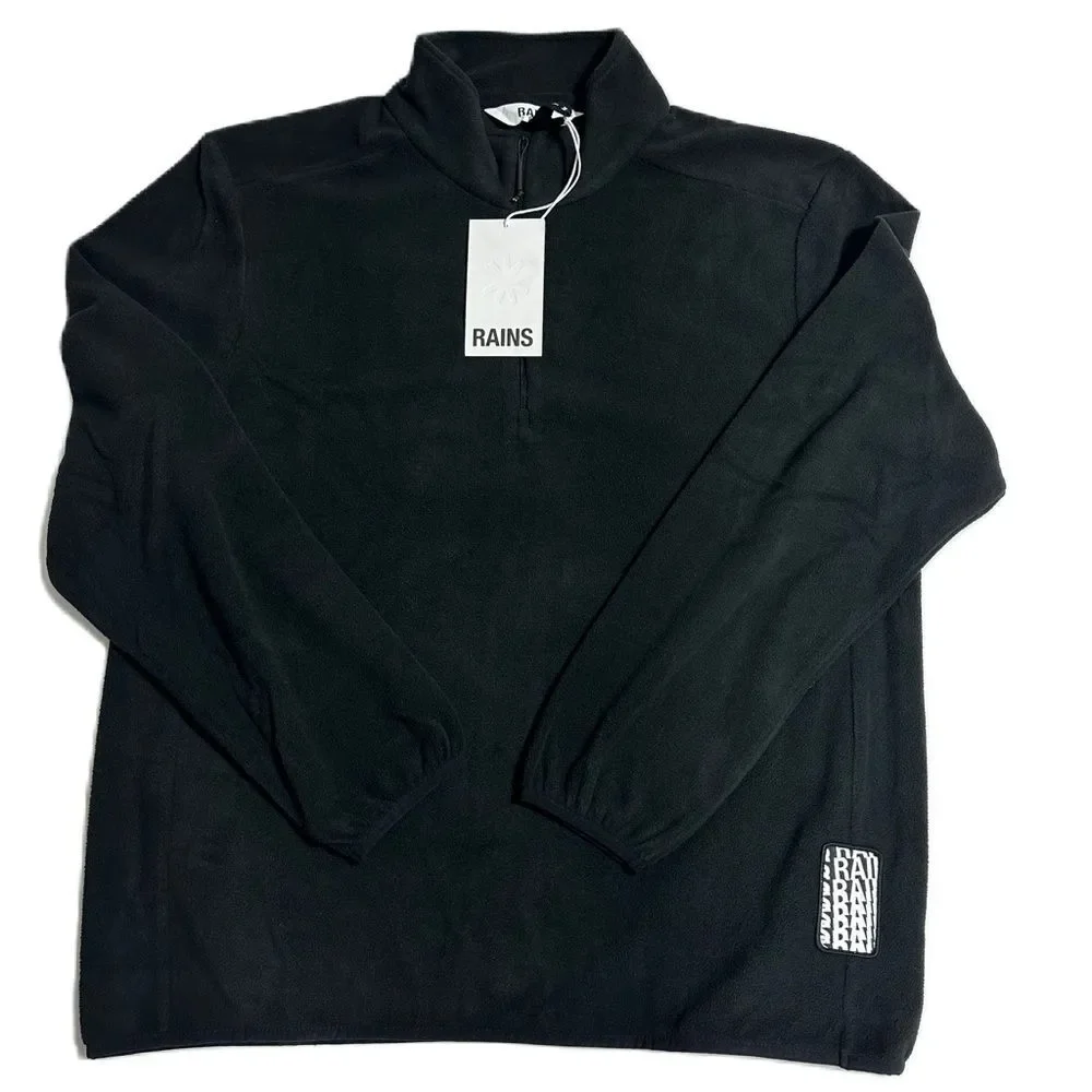 NWT Rains Mens Black Fleece Sweater Half Zip Size Medium